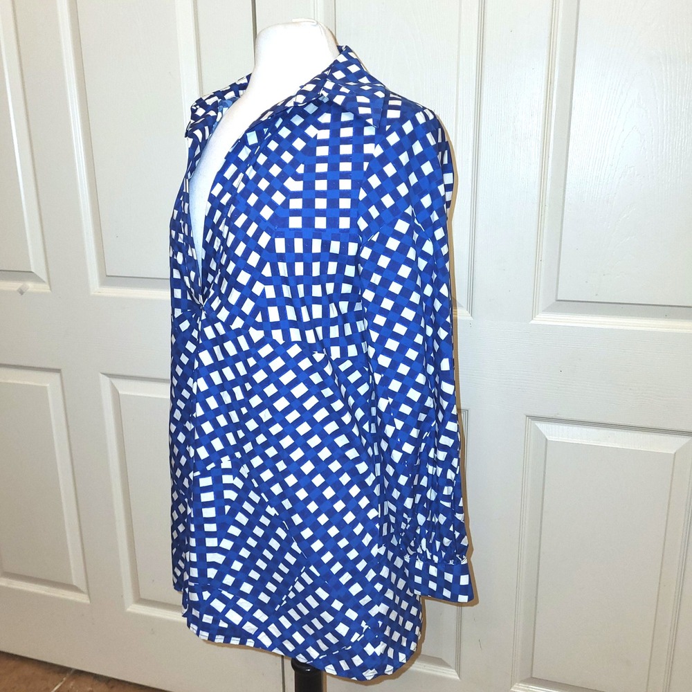 Corie Lynn Calter Anthropologie Sea Blue Checked Lagenlook Shadi Tunic / Dress S - Picture 3 of 8